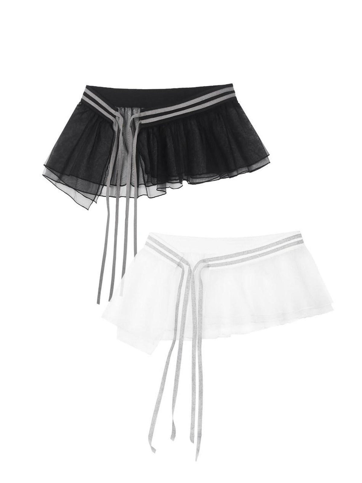 ANYQUESTION Black White Gray Tape Tie Mesh Overlay Women&
