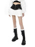 ANYQUESTION Black White Leather Panel V Structured A Line Women&