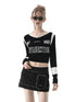 ANYQUESTION Black White Letter Print Back Tie V-neck Women&