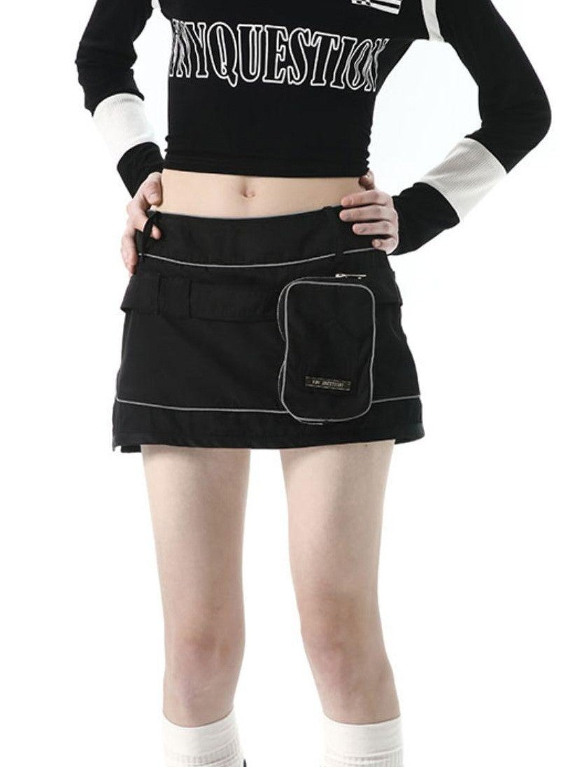 ANYQUESTION Black White Letter Print Back Tie V-neck Women&