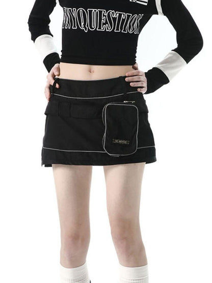 ANYQUESTION Black White Letter Print Back Tie V-neck Women&