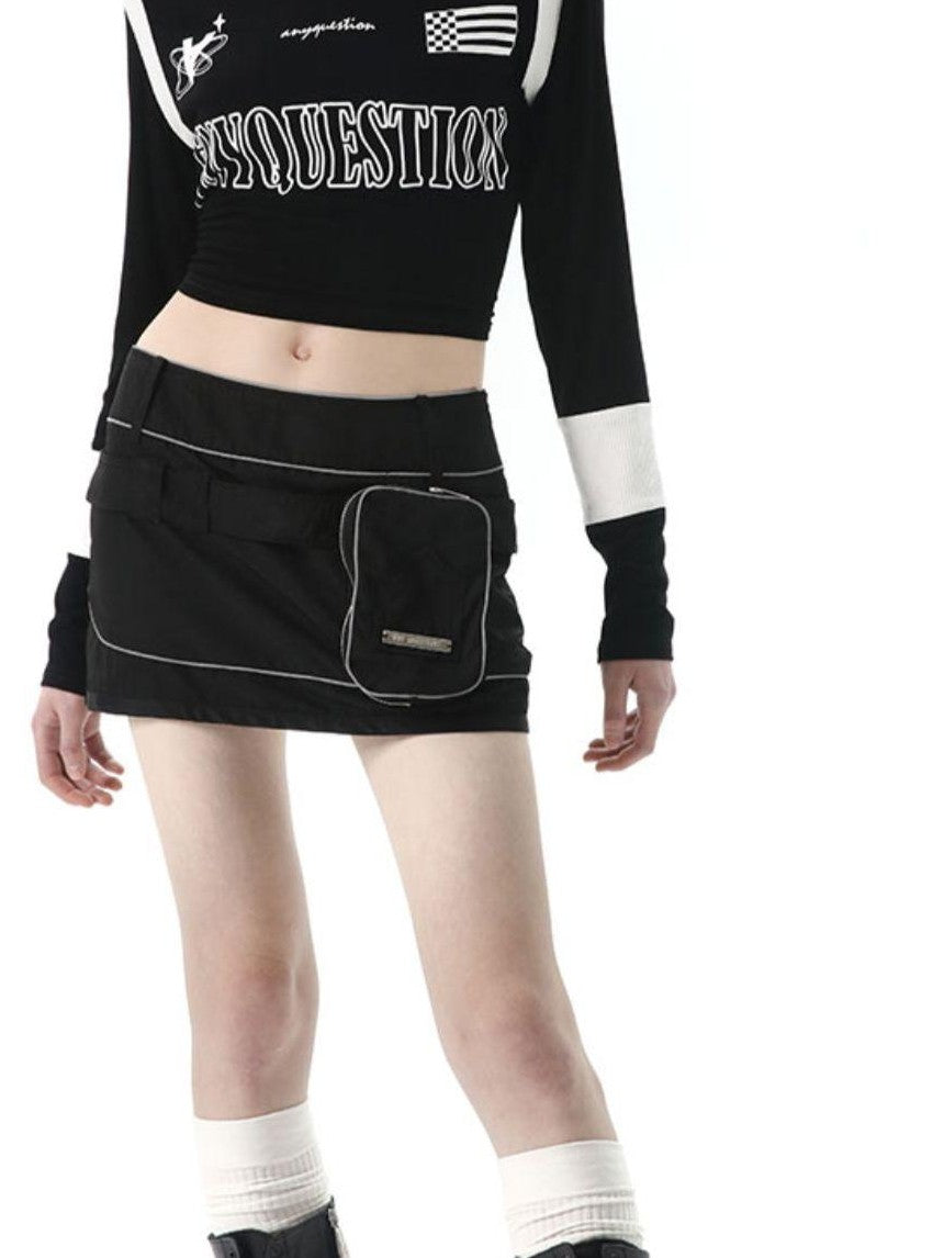ANYQUESTION Black White Letter Print Back Tie V-neck Women&