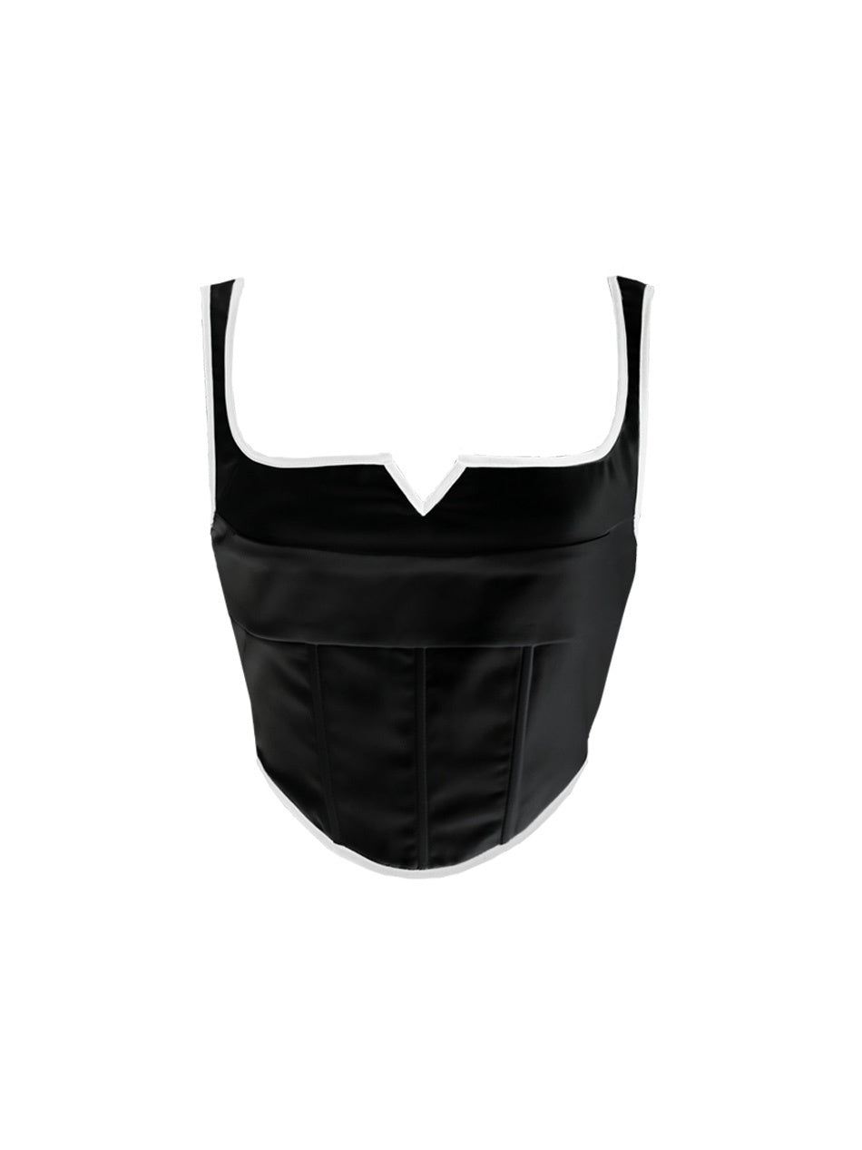 ANYQUESTION_Black_White_Piped_Straight_Neck_Boned_Women&