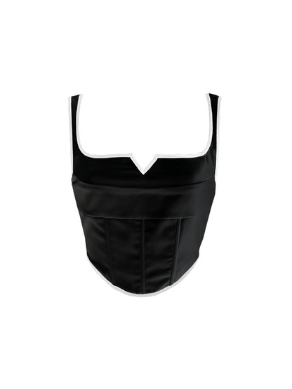 ANYQUESTION_Black_White_Piped_Straight_Neck_Boned_Women&