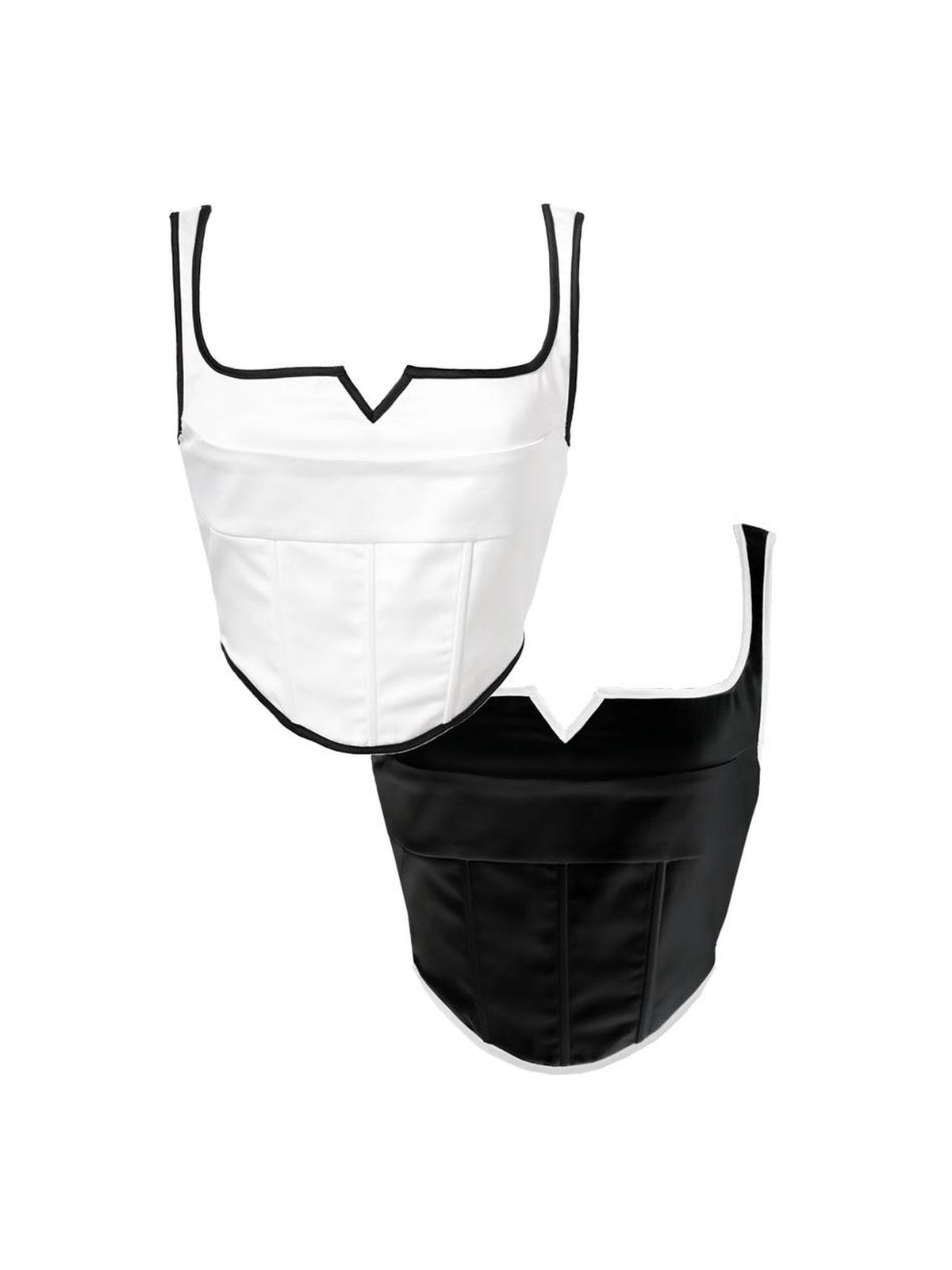 ANYQUESTION Black White Piped Straight Neck Boned Women&