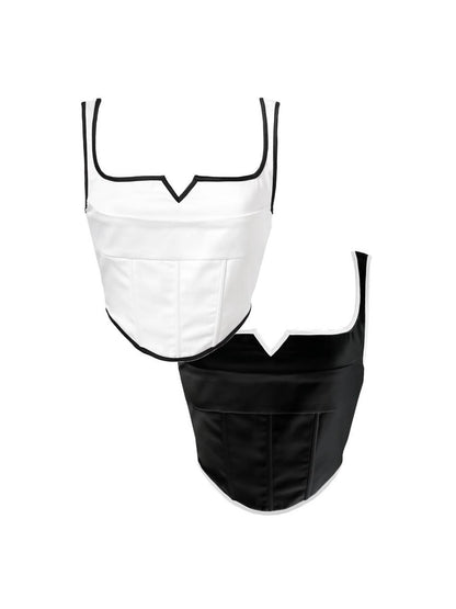 ANYQUESTION Black White Piped Straight Neck Boned Women&