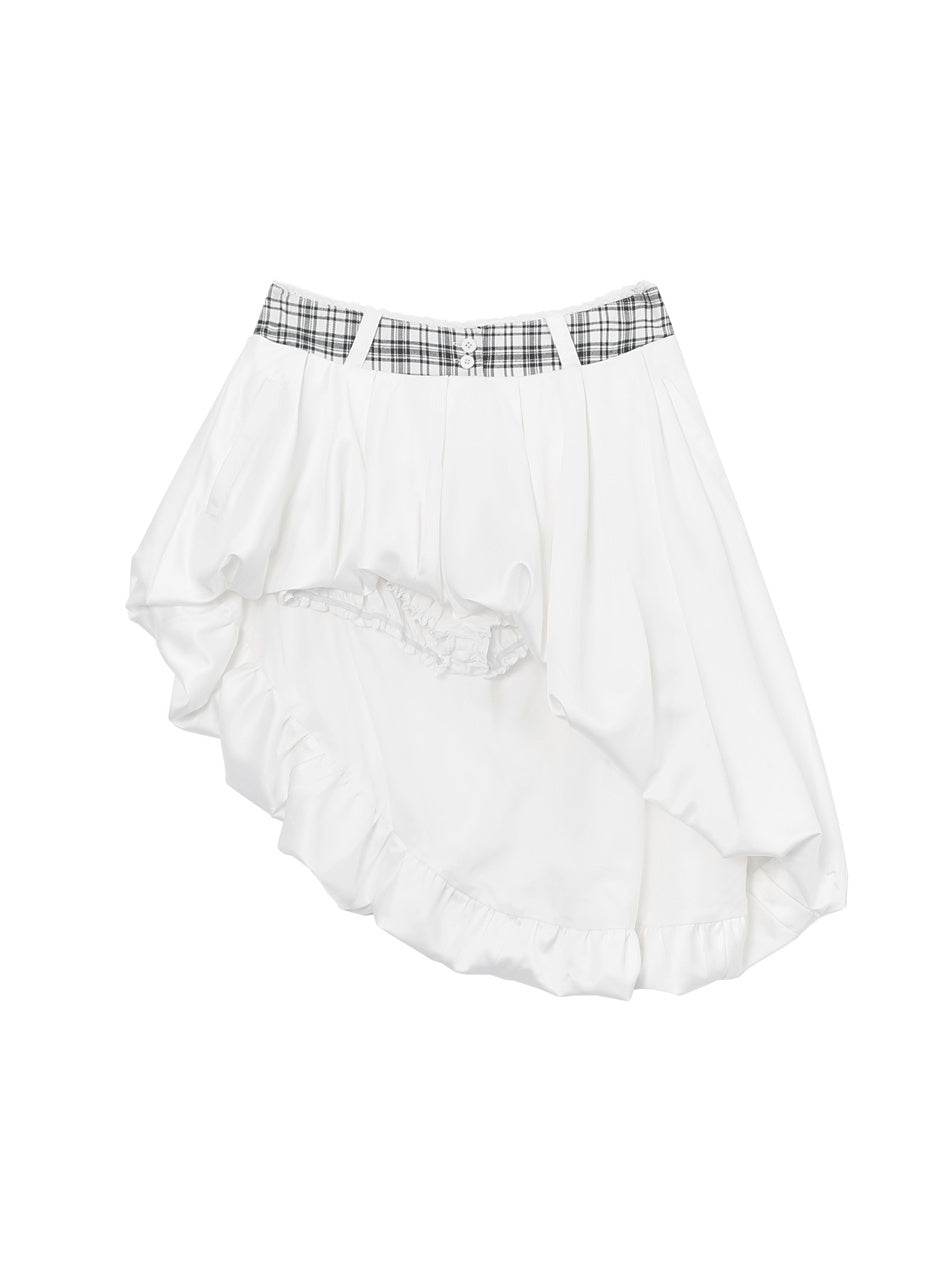ANYQUESTION_Black_White_Plaid_Waist_Panel_Uneven_Tulip_Hem_Women&