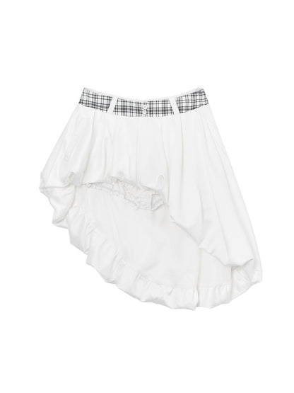 ANYQUESTION_Black_White_Plaid_Waist_Panel_Uneven_Tulip_Hem_Women&