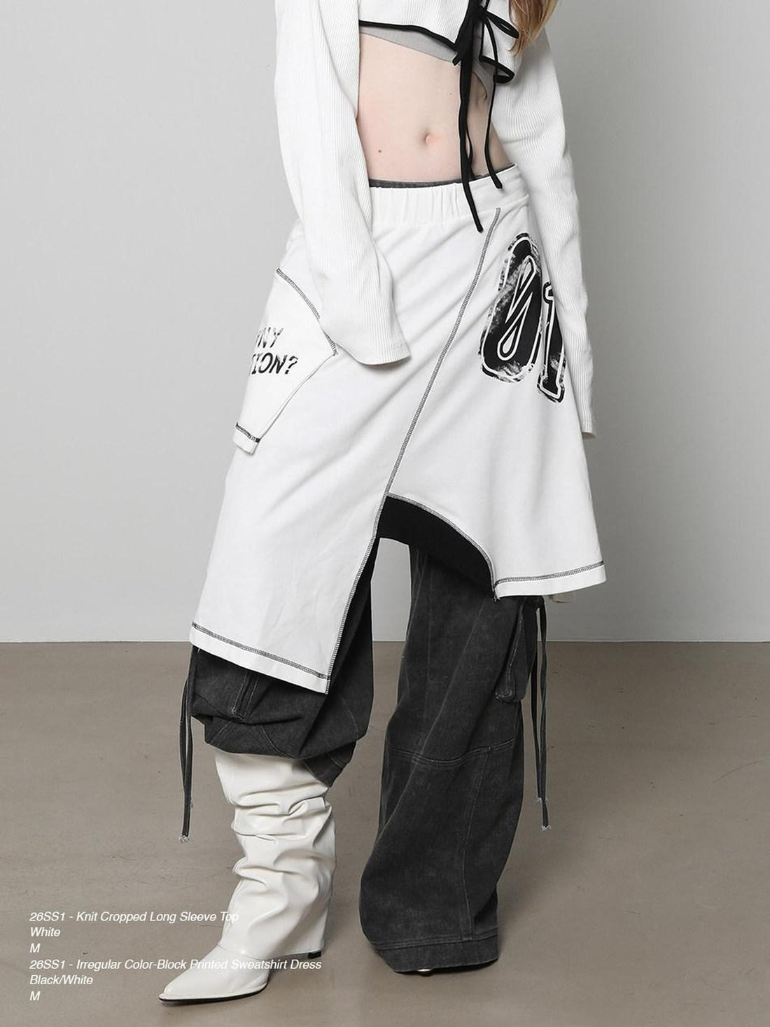 ANYQUESTION Black White Print Patchwork Irregular Deconstructed Overlay Women&