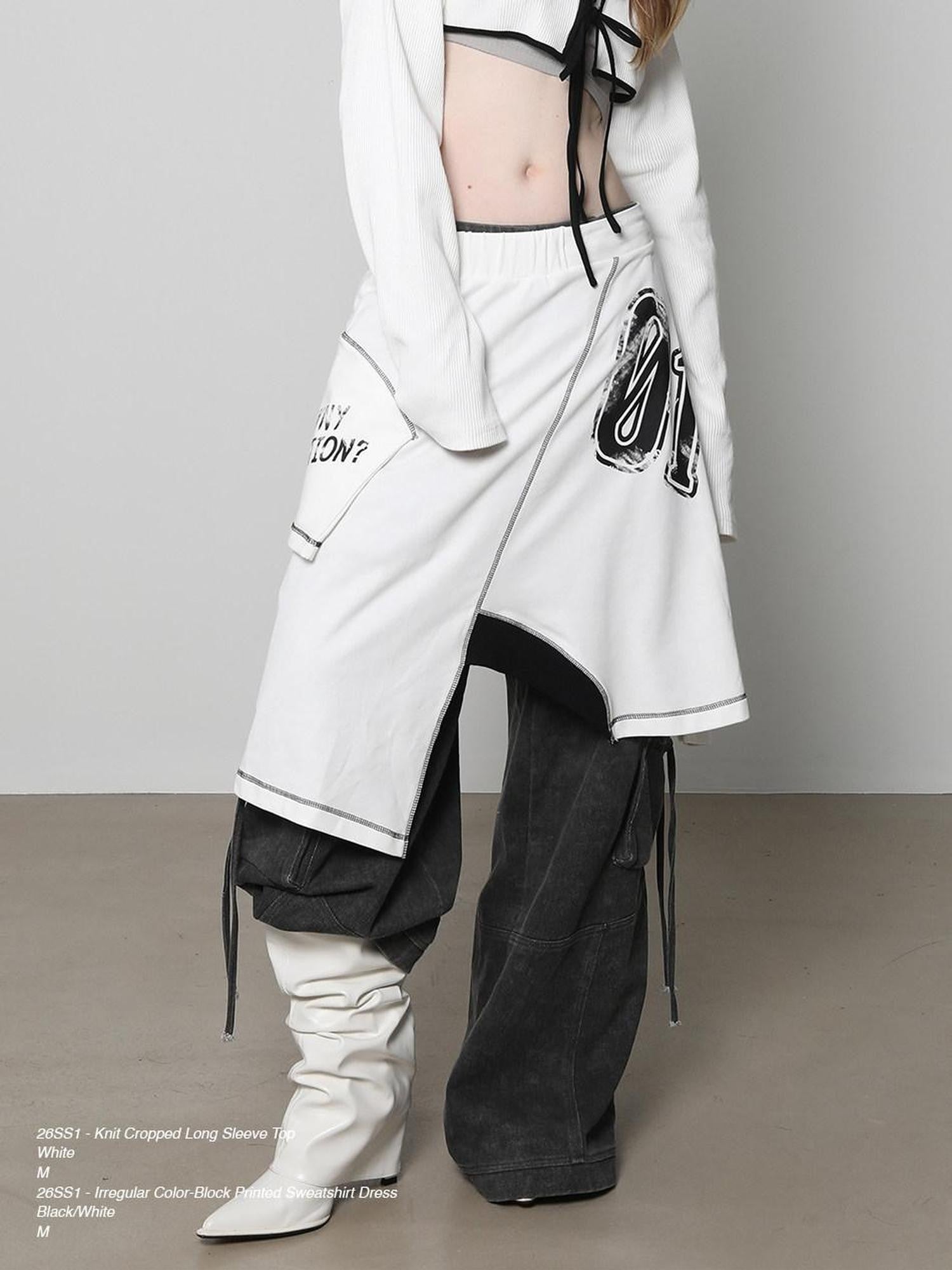 ANYQUESTION Black White Print Patchwork Irregular Deconstructed Overlay Women&