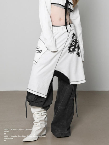 ANYQUESTION Black White Print Patchwork Irregular Deconstructed Overlay Women&