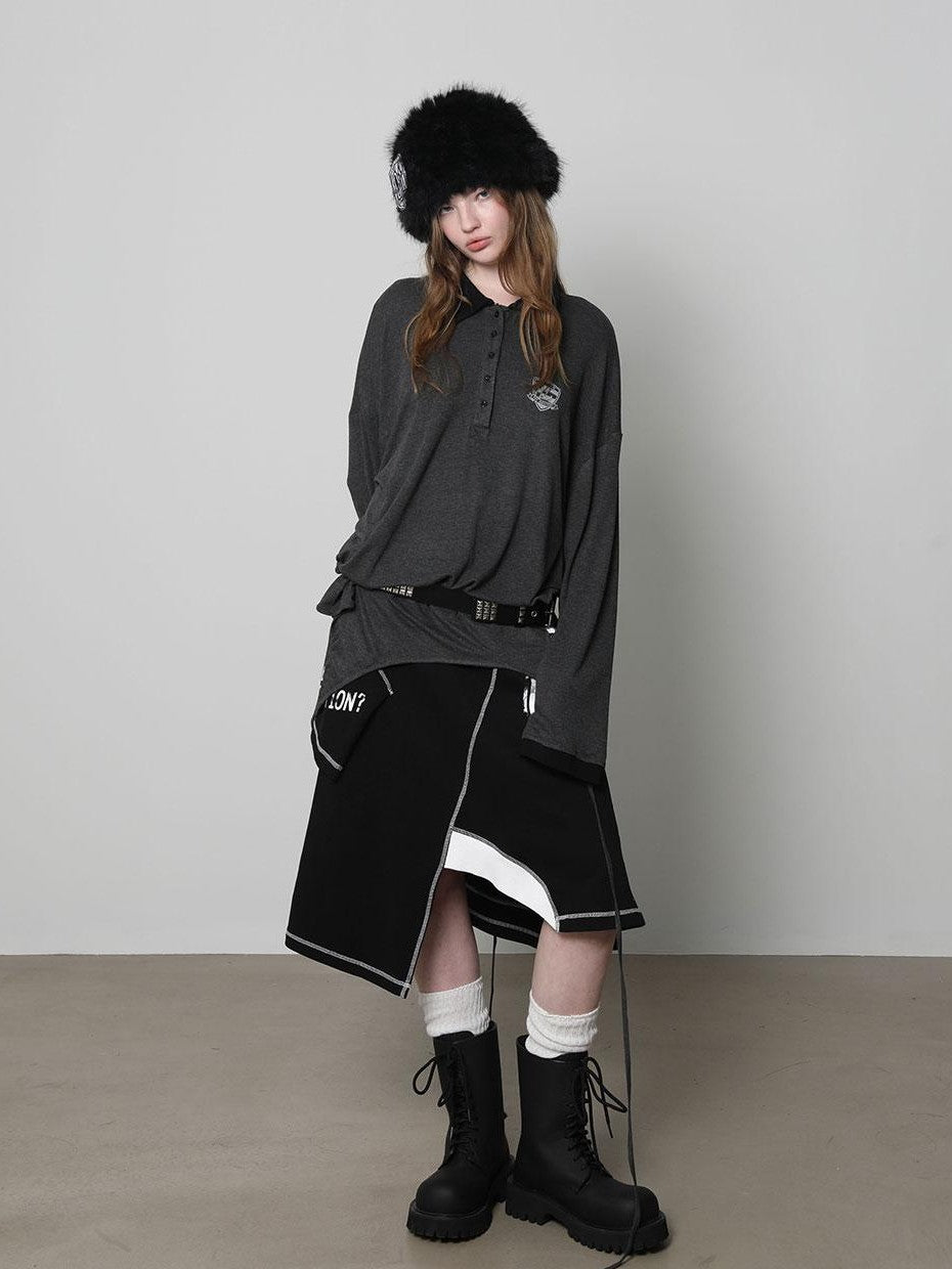ANYQUESTION Black White Print Patchwork Irregular Deconstructed Overlay Women&