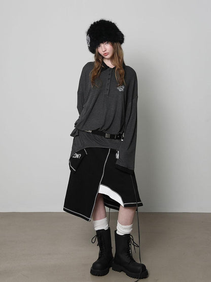 ANYQUESTION Black White Print Patchwork Irregular Deconstructed Overlay Women&