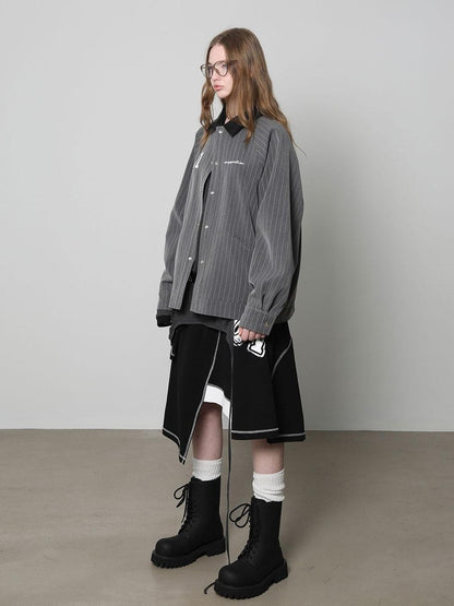 ANYQUESTION Black White Print Patchwork Irregular Deconstructed Overlay Women&