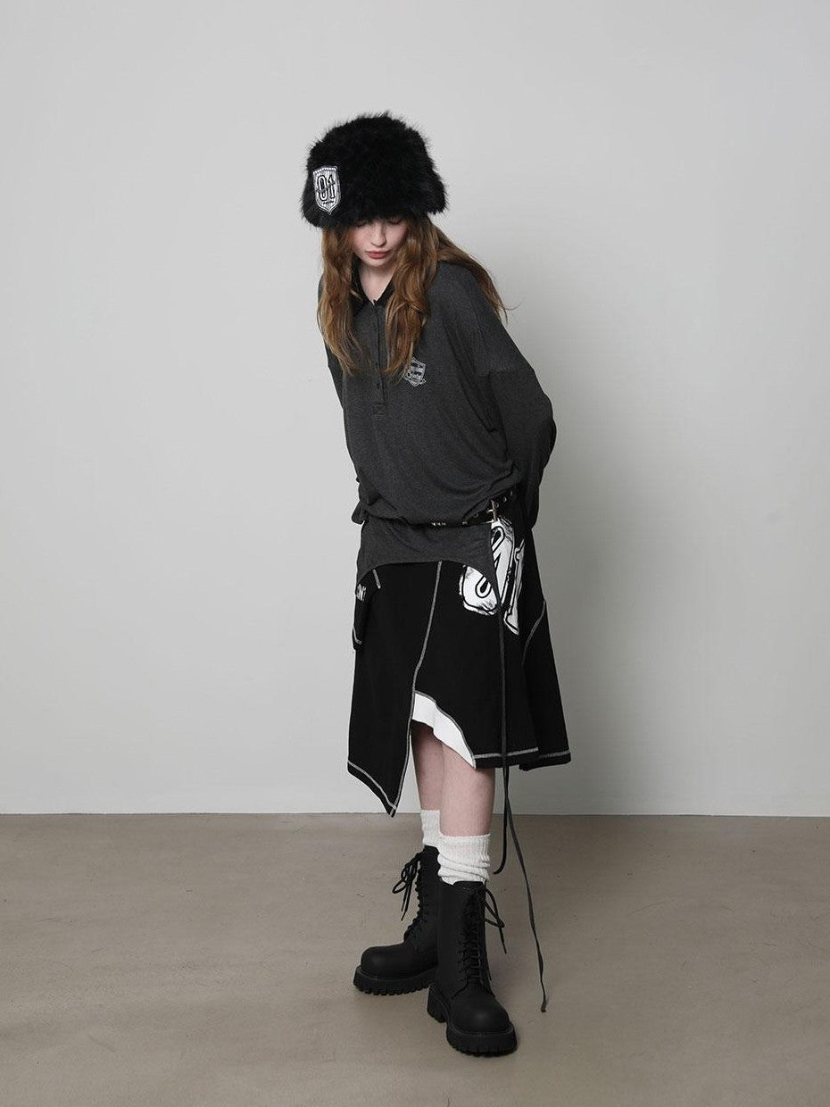 ANYQUESTION Black White Print Patchwork Irregular Deconstructed Overlay Women&