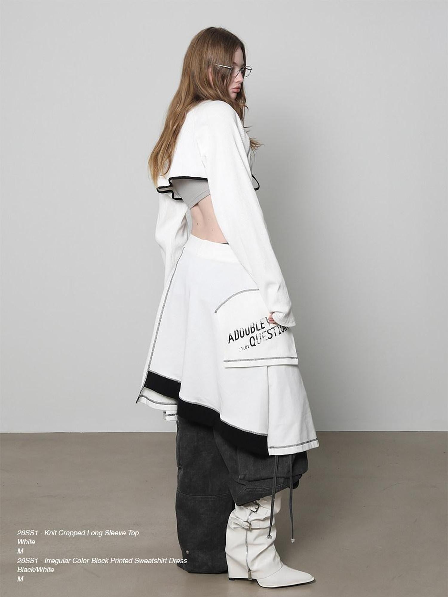ANYQUESTION Black White Print Patchwork Irregular Deconstructed Overlay Women&