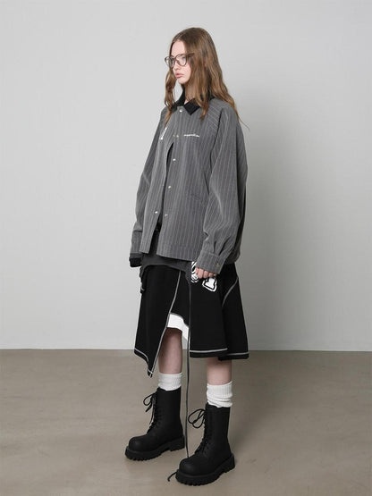 ANYQUESTION Black White Print Patchwork Irregular Deconstructed Overlay Women&