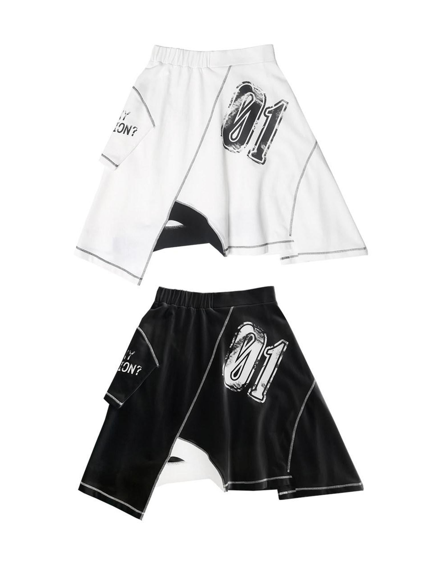 ANYQUESTION Black White Print Patchwork Irregular Deconstructed Overlay Women&