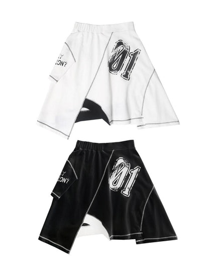 ANYQUESTION Black White Print Patchwork Irregular Deconstructed Overlay Women&