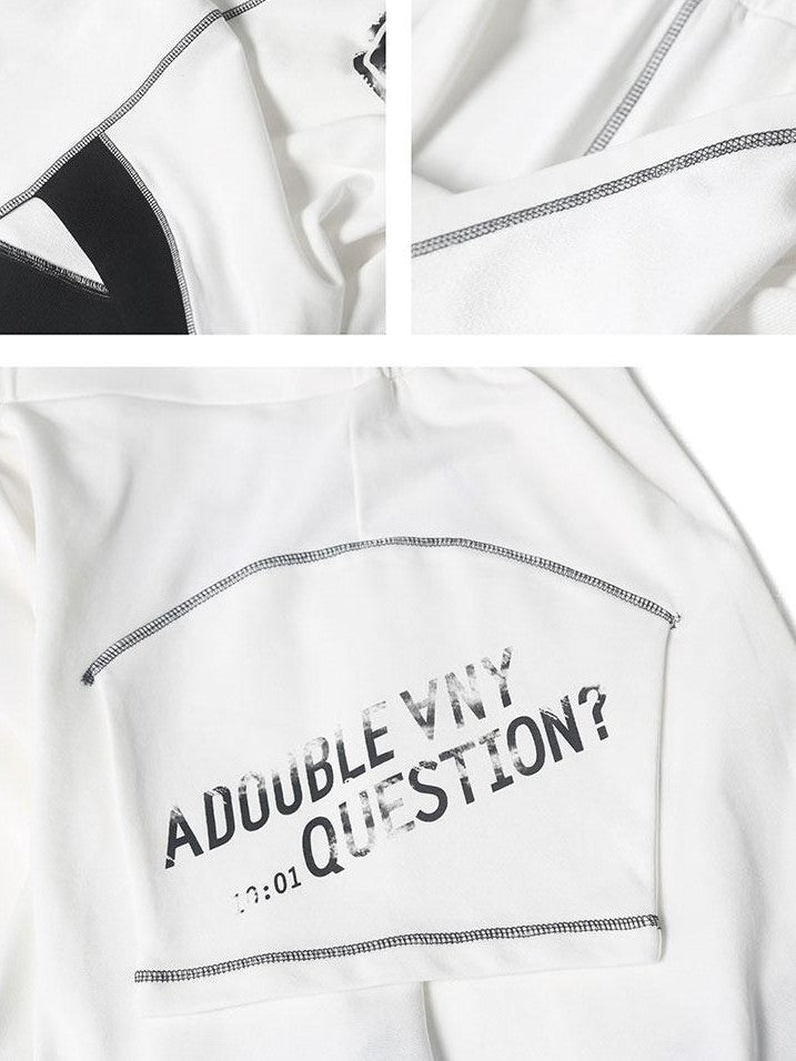 ANYQUESTION Black White Print Patchwork Irregular Deconstructed Overlay Women&
