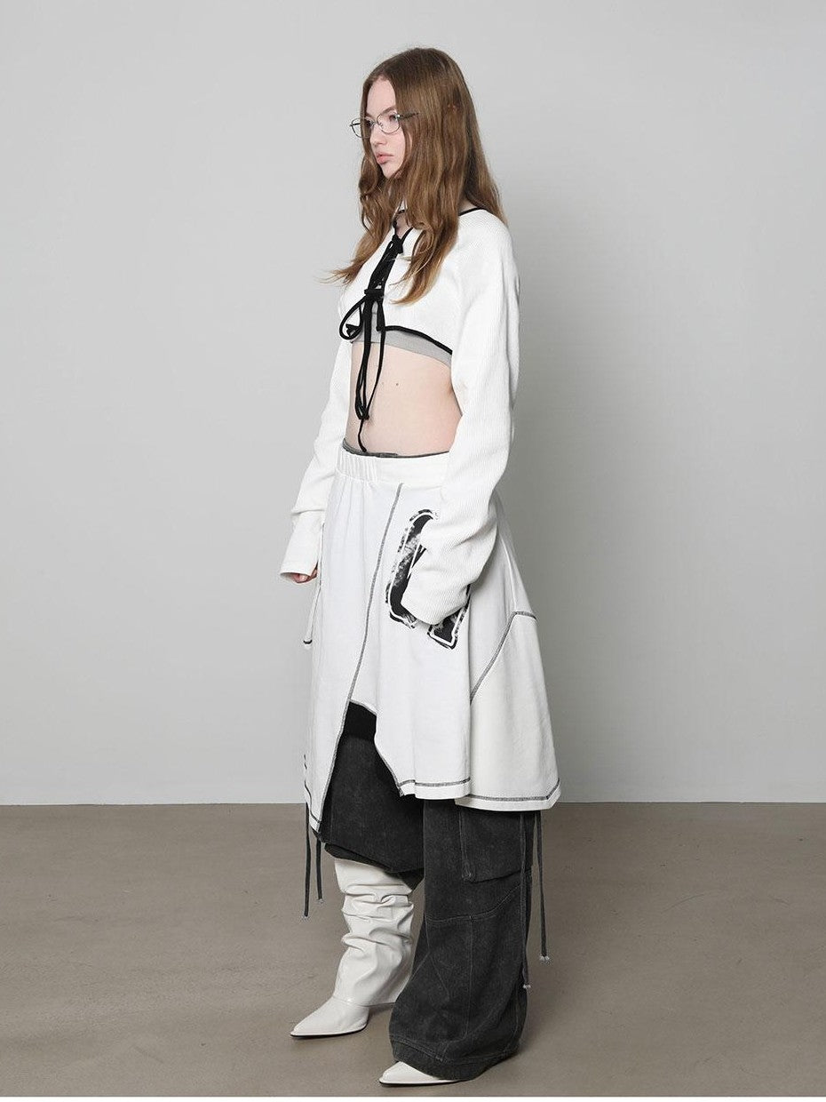 ANYQUESTION Black White Print Patchwork Irregular Deconstructed Overlay Women&