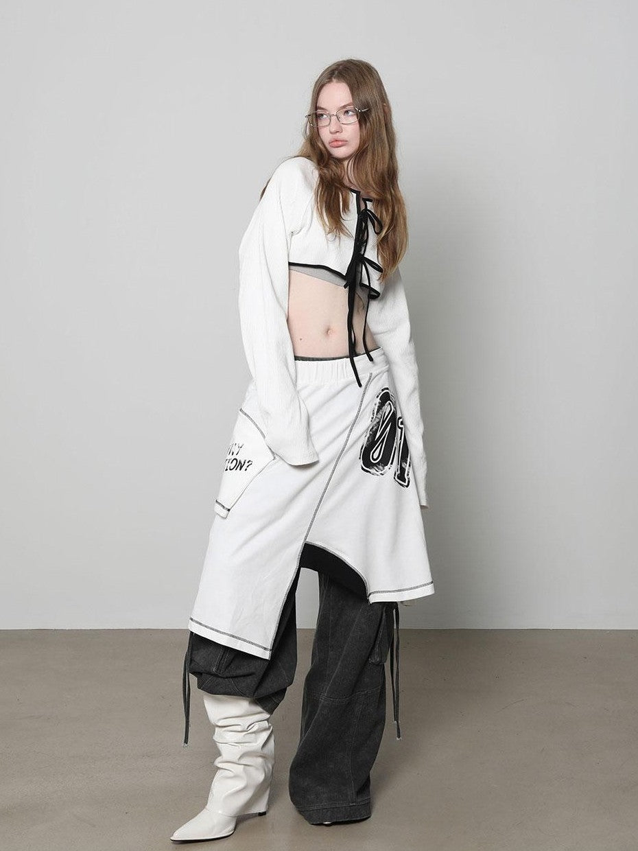 ANYQUESTION Black White Print Patchwork Irregular Deconstructed Overlay Women&