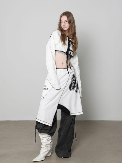 ANYQUESTION Black White Print Patchwork Irregular Deconstructed Overlay Women&