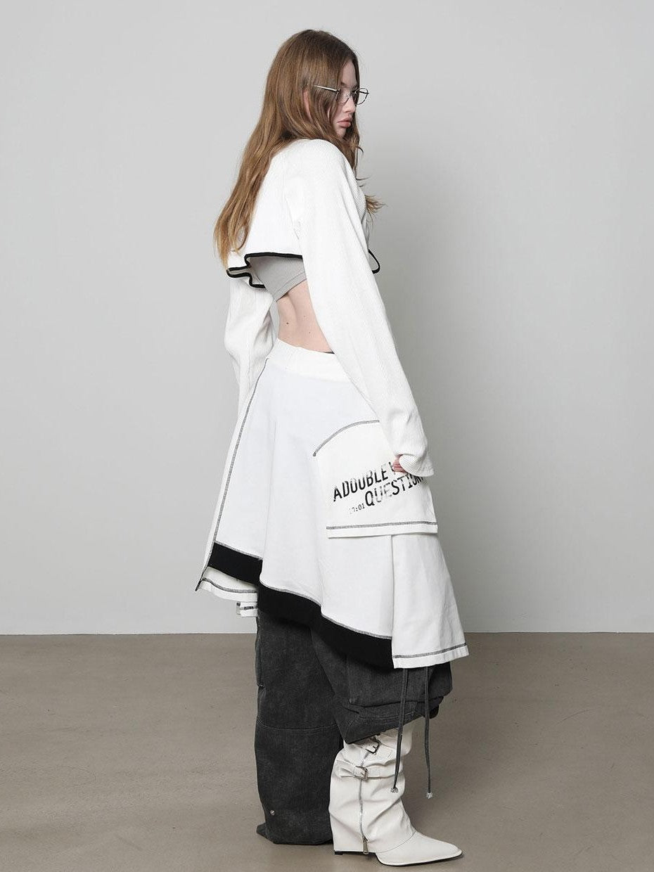 ANYQUESTION Black White Print Patchwork Irregular Deconstructed Overlay Women&