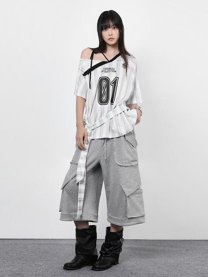 ANYQUESTION Black White Striped Mesh Lace Up Women&
