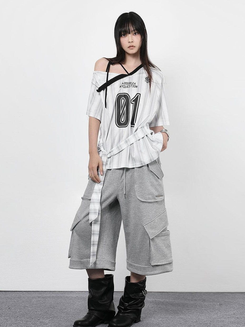ANYQUESTION Black White Striped Mesh Lace Up Women&