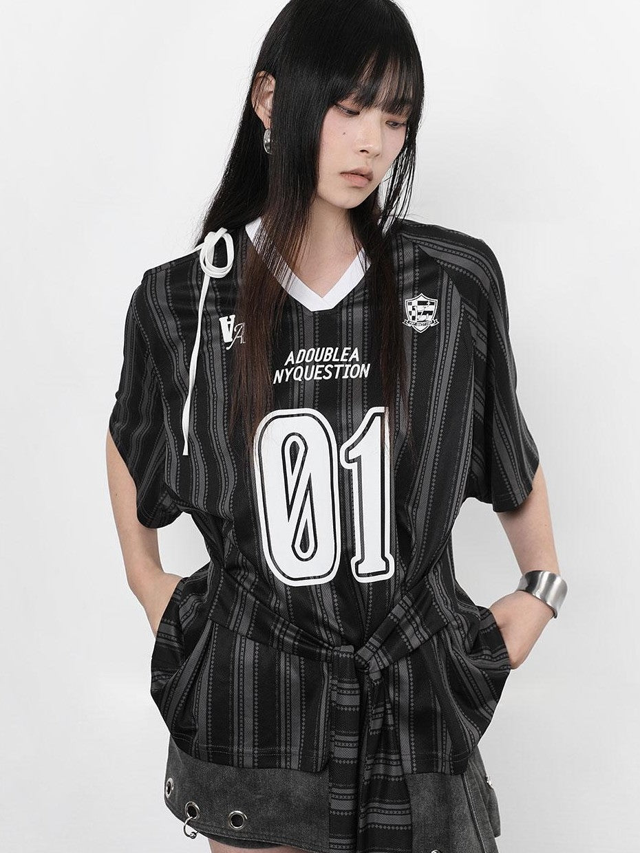 ANYQUESTION Black White Striped Mesh Lace Up Women&