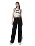ANYQUESTION Black White Trim Allover Graffiti Letter Square Neck Women&