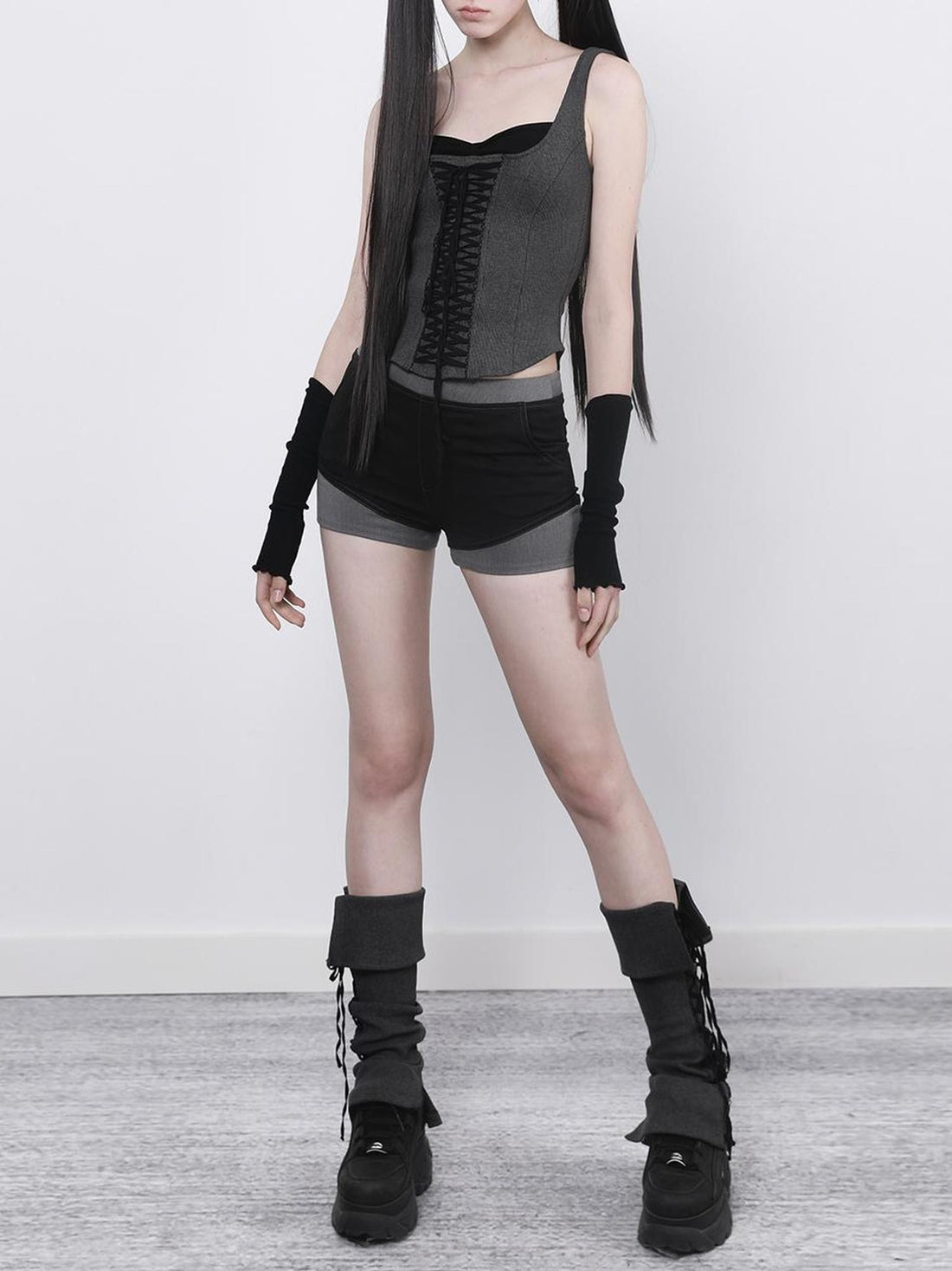 ANYQUESTION Black White Two Tone Exposed Stitch Women&
