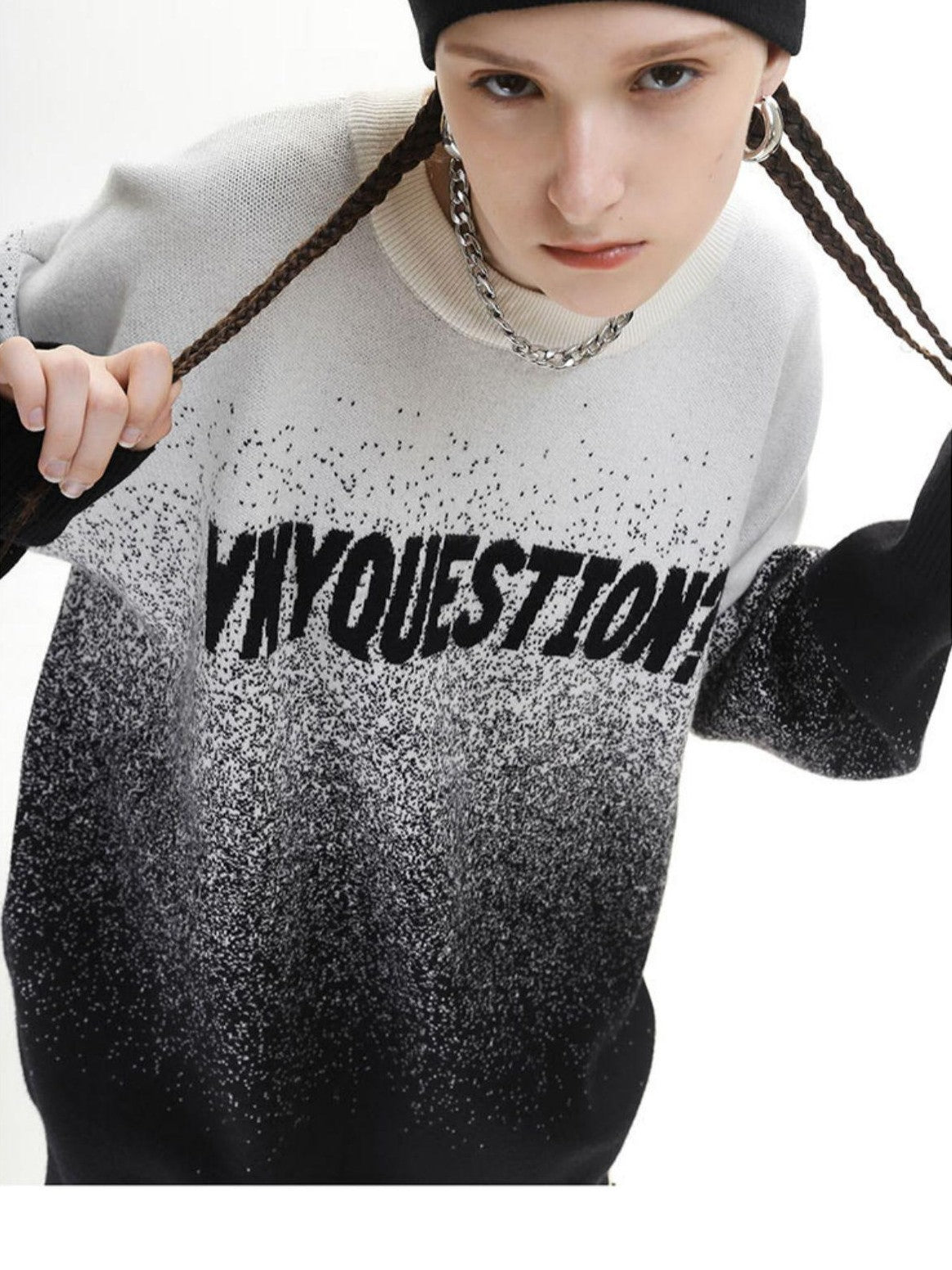 ANYQUESTION Black White Two Tone Galaxy Embroidery Women&