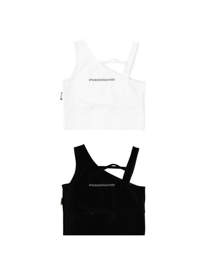 ANYQUESTION Black White Utility Workwear Letter Print Asymmetrical Women&