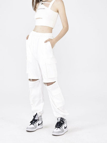 ANYQUESTION Black White Utility Workwear Letter Print Asymmetrical Women&