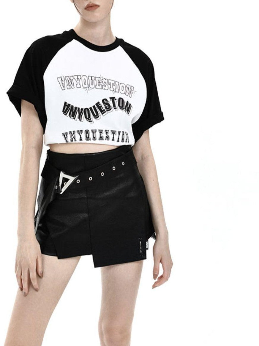 ANYQUESTION Black White Vintage Letter Print Raglan Loose Women&