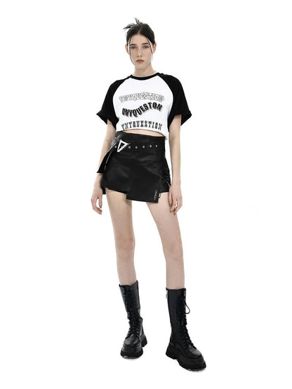 ANYQUESTION Black White Vintage Letter Print Raglan Loose Women&