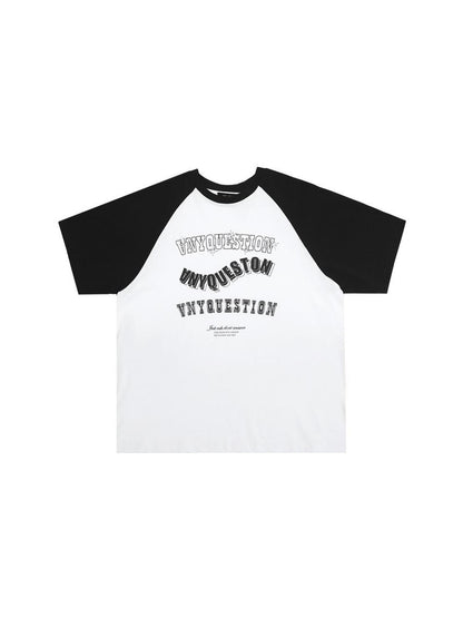 ANYQUESTION Black White Vintage Letter Print Raglan Loose Women&