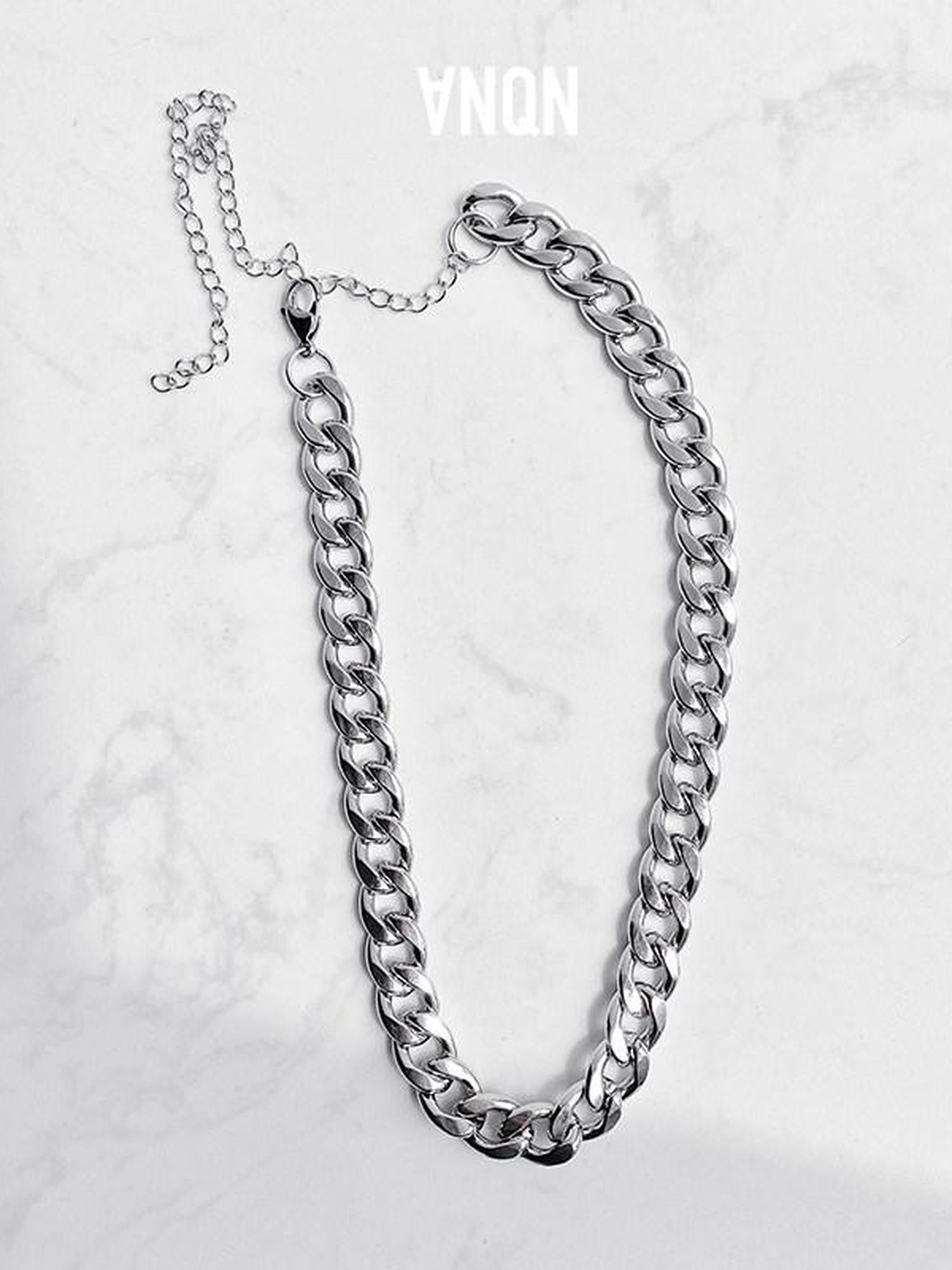 ANYQUESTION Bright Silver Thick Short Choker Women&