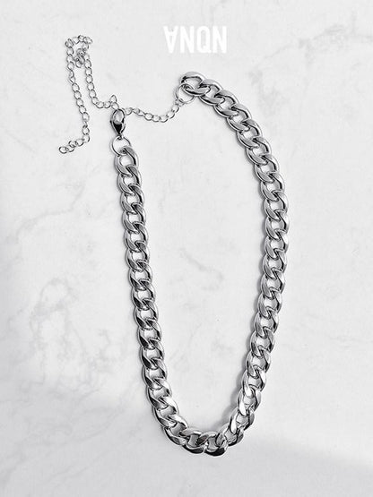ANYQUESTION Bright Silver Thick Short Choker Women&