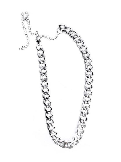 ANYQUESTION Bright Silver Thick Short Choker Women&