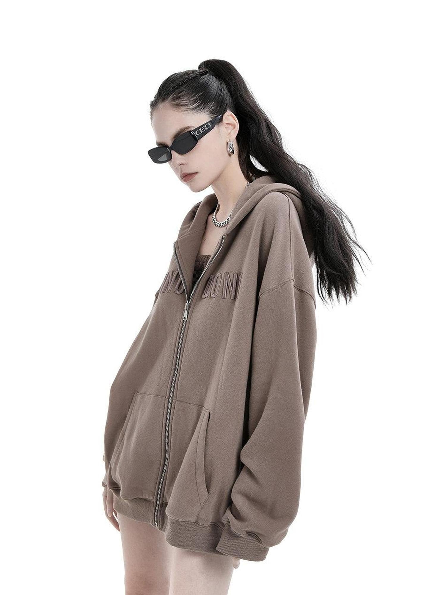 ANYQUESTION Brown White Two Tone Textured 3d Letter Embroidery Women&