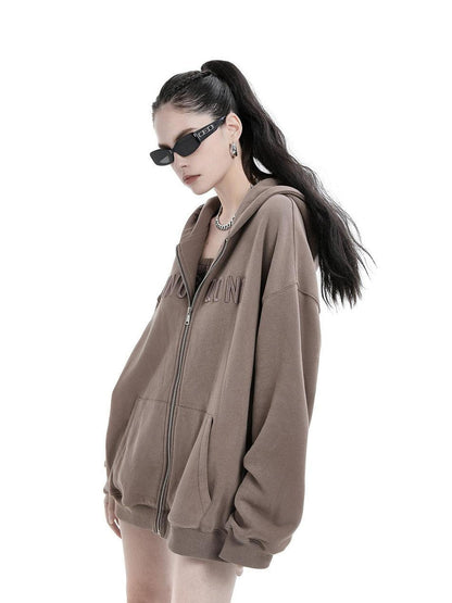 ANYQUESTION Brown White Two Tone Textured 3d Letter Embroidery Women&