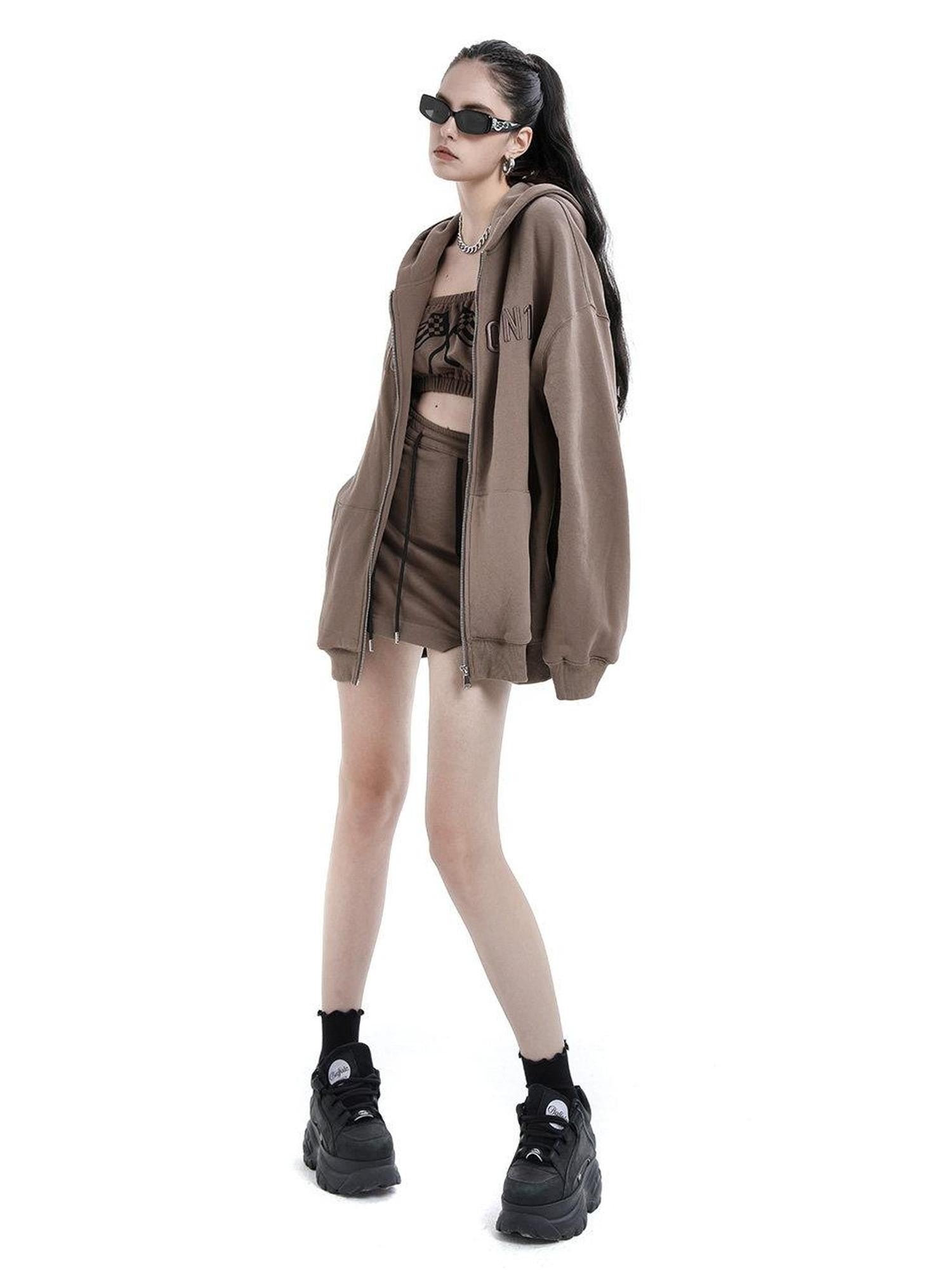 ANYQUESTION Brown White Two Tone Textured 3d Letter Embroidery Women&