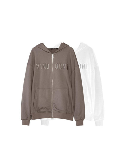 ANYQUESTION Brown White Two Tone Textured 3d Letter Embroidery Women&