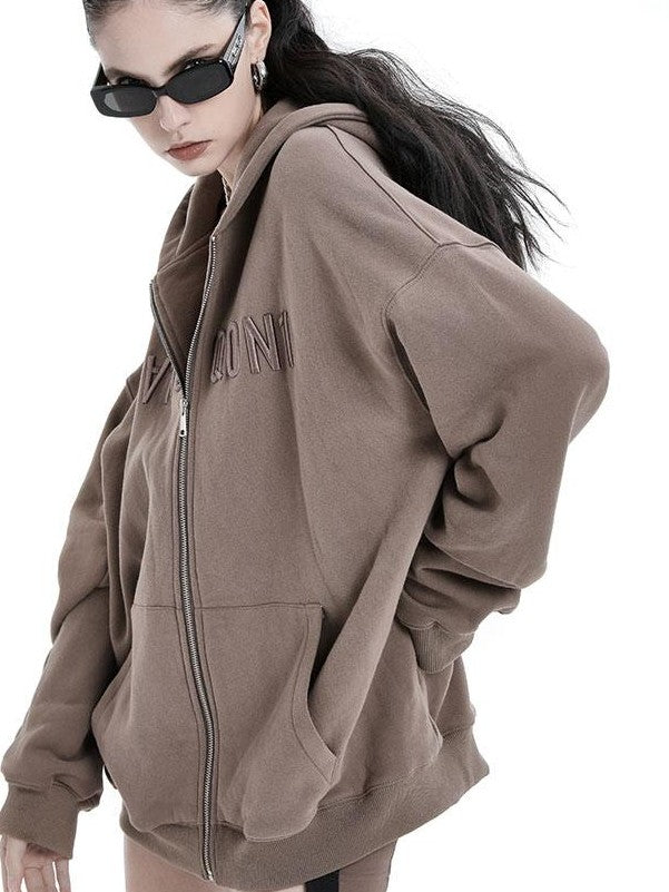 ANYQUESTION Brown White Two Tone Textured 3d Letter Embroidery Women&