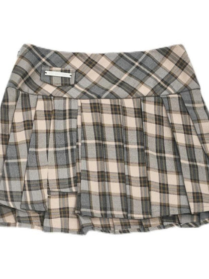 ANYQUESTION Camel Check Low Rise Asymmetric Pleated Women&