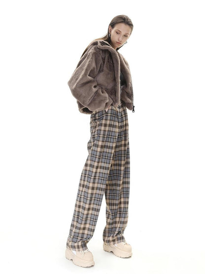Camel Plaid High Waist Streetwear Tailored Women&