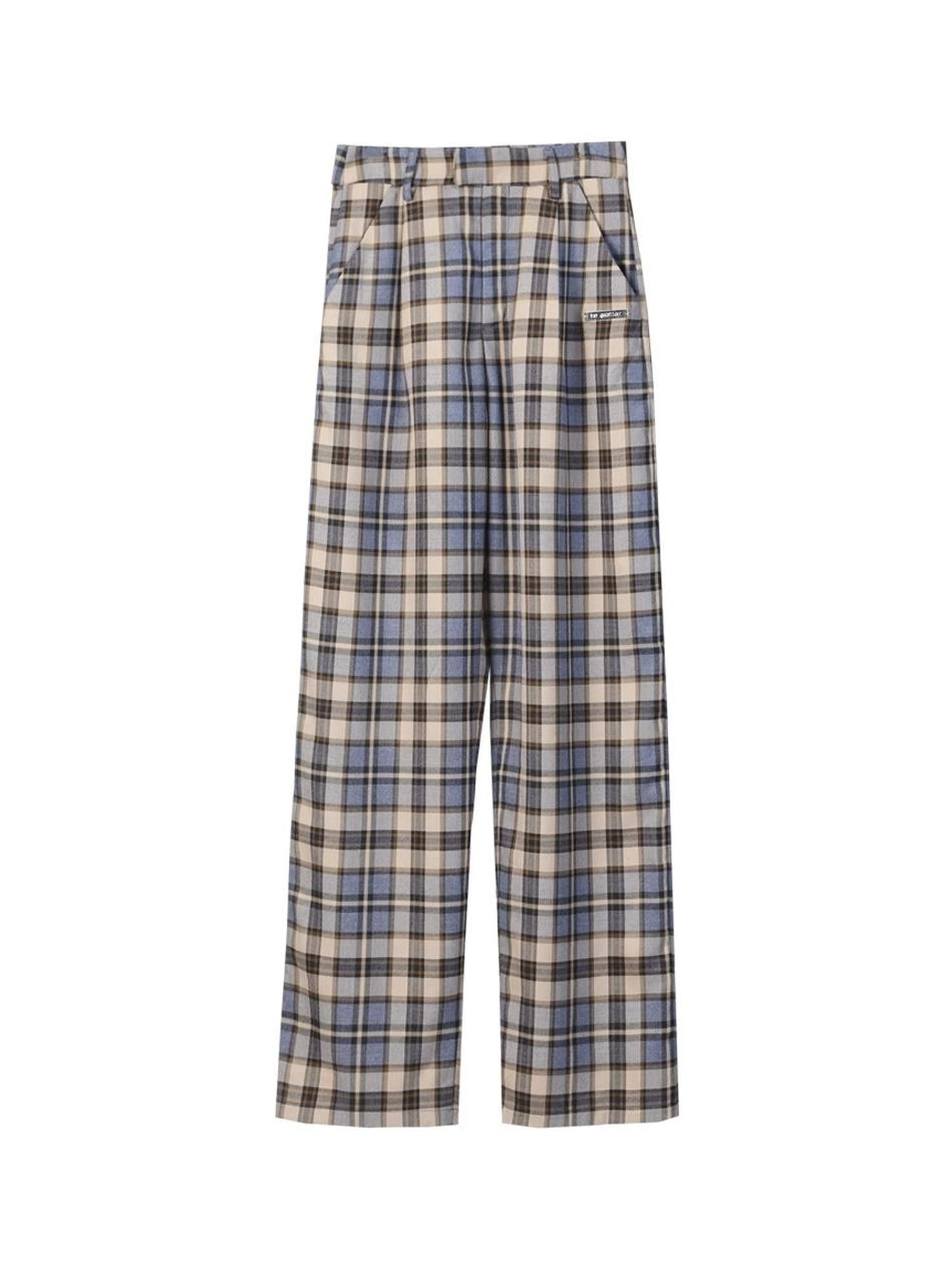 Camel Plaid High Waist Streetwear Tailored Women&